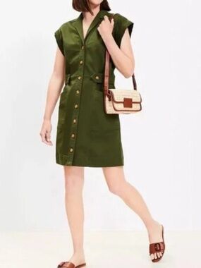 LOFT Olive Green Button-Front Mini Dress